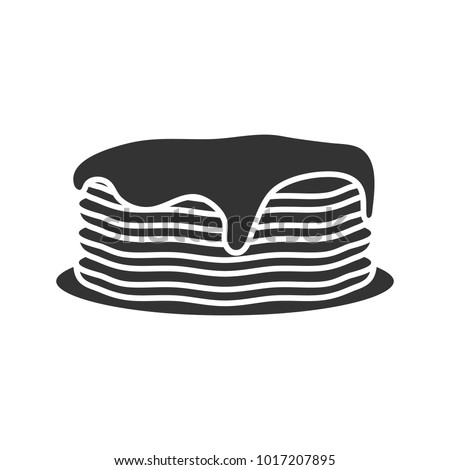 Pancakes stack with jam or honey glyph icon. Silhouette symbol. Negative space. Vector isolated illustration