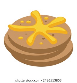 Pancakes stack with maple syrup icon isometric vector. Tree sugary extract. Sweet food condiment