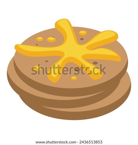 Pancakes stack with maple syrup icon isometric vector. Tree sugary extract. Sweet food condiment
