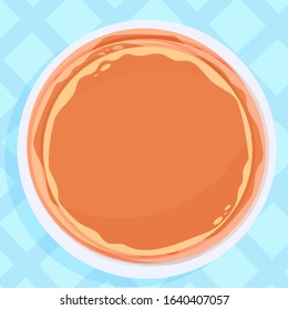 Pancakes are stacked in a pillar on the table, top view. Vector flat cartoon illustration. Concept: international pancake day, Fat Tuesday, Shrovetide, Catholic, Orthodox holidays, tradition, custom.