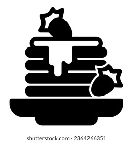 Pancakes, strawberry jam solid icon, englishbreakfast concept, pancakes vector sign on white background, pancakes and jam glyph style for mobile concept and web design. Vector graphics