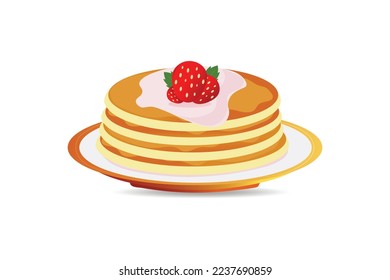 Pancakes and strawberry vector illustration.