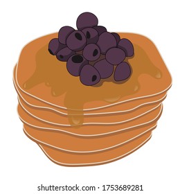 Panqueques con jarabe y arándanos ilustradores vectoriales