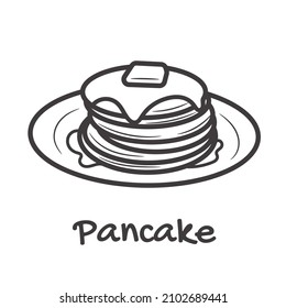 Pancakes with syrup and butter on a plate flat vector icon for food apps and websites. Vector Illustration