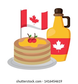 pancakes syrup with canadian flag happy canada day vector illustration  