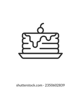 Pancakes with syrup on top - line icon with editable stroke. Outline dessert symbol. Vector illustration.