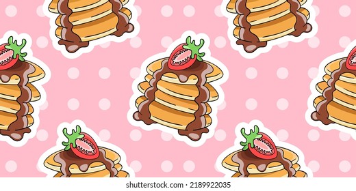 Pfannkuchen, leckeres Frühstück, Vektor nahtloses Muster im Doodles-Stil, handgezeichnet