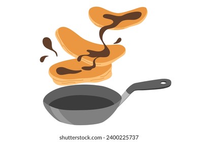 Pancakes. Tasty pancakes toss in the pan. Delicious breakfast food. American brunch. Vector illustrations isolated on the white background 