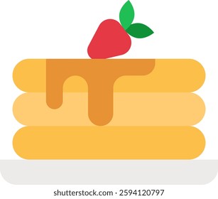 Pancakes Vector for Breakfast Lovers. Fluffy pancake stack illustration, maple syrup topping, classic morning meal concept. Flat icon