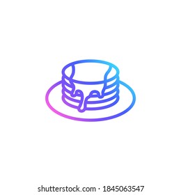 Pancakes vector icono en gradiente de color brillante. Crepes finas con salsa aisladas de fondo blanco. Arte minimalista en línea azul, violeta y rosa.