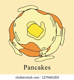 Pancakes vector illustration in cartoon style. Perfect for menu, card, bag design