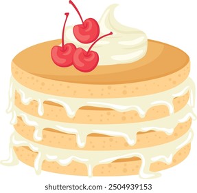 Pancakes with whipped cream and cherries cartoon icon
