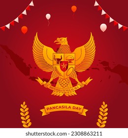 Pancasila Day Garuda Greeting Card vector illustration. Selamat Hari Lahir Pancasila 1 Juni Social Media Post Template Background.