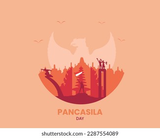 Pancasila Day With Indonesia Landmark Flat Illustration svg