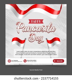 Pancasila Day with Indonesian Flag and Halftone Background Design Template 