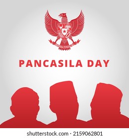 Pancasila Day With Silhouette The Founding Fathers And Symbol Indonesia Garuda Pancasila. Vector Illustration