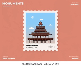 Panch Mahal Monument Postage stamp ticket design with information-vector illustration design