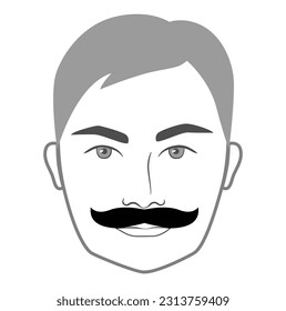 Pancho Villa mustache Beard style men face illustration Facial hair. Vector grey black portrait male Fashion template flat barber collection set. Stylish hairstyle isolated outline on white background