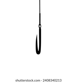 Pancil hooks on a white background. Silhouette of fishing rod with hanging rope. Vector illustration