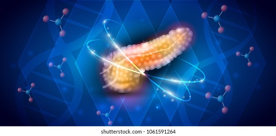 Pancreas anatomy illustration abstract treatment concept on an abstract scientific blue background