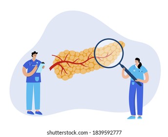 Pancreas anatomy logo or icon for hospital or laboratory. Doctor gastroenterologist help. Digestive system concept and gastrointestinal clinic. Healthcare medical center vector isolated illustration