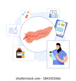 Pancreas anatomy logo or icon for hospital or laboratory. Digestive system concept and gastrointestinal clinic logo. Healthcare medical center vector isolated illustration. Internal organ poster.