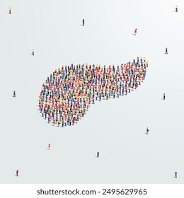 Pancreas concept. Organ donation day. A large group of people form to create a pancreas shape. People organ icon series. Vector illustration.