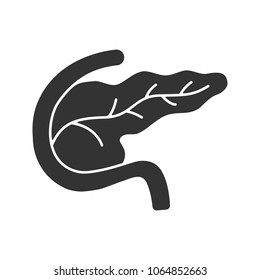 Pancreas and duodenum glyph icon. Digestive and endocrine gland. Silhouette symbol. Negative space. Vector isolated illustration