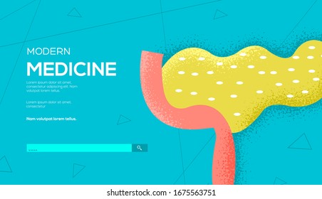 Pancreas flyer, web banner, ui header, enter site. Invitation concept background. Layout illustration modern slider page. Grain texture, noise effect