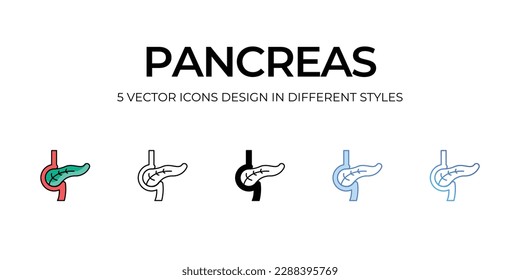Pancreas Icon Design in Five style with Editable Stroke. Line, Solid, Flat Line, Duo Tone Color, and Color Gradient Line. Suitable for Web Page, Mobile App, UI, UX and GUI design.