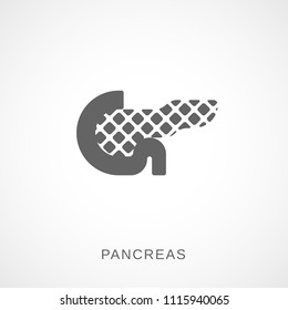 Pancreas icon. Vector flat silhouette illustration of pancreas isolated on light background. Gastroenterology symbol.