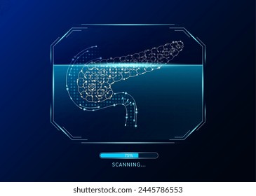 Radarschirm mit Pankreas-Scan. In: Medical technology health care. Digitales Schnittstellensystem MRI-Scan-Analyse von menschlichen Organen. Wissenschaft. Vektorgrafik EPS10.