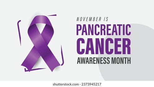 Pancreatic cancer awareness month campaign banner. Vector illustration of purple ribbon and text.