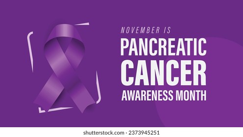 Pancreatic cancer awareness month campaign banner. Vector illustration of purple ribbon and text