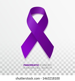 Pancreatic Cancer Awareness Month. Purple Color Ribbon Isolated On Transparent Background. Vector Design Template For Poster. Illustration.