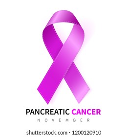 Pancreatic Cancer Awareness Month. Realistic Purple ribbon symbol. Medical Design. Vector illustration.