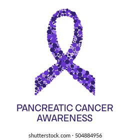 Pancreatic cancer awareness poster. Purple ribbon made of dots on white background. Pancreatitis disease. Medical concept. Vector illustration.