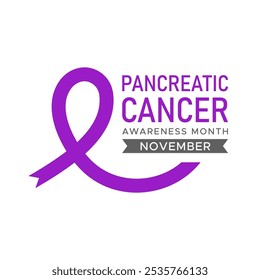 Pancreatic Cancer Awareness Purple Ribbon Graphic Design on a White Background Pancreatic Cancer Awareness Month Vector Graphic or social media post design Pancreatic Cancer Awareness  November
