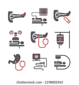 Pancreatic Pancreas Cancer Symptoms. Causes. Diagnostics. Line icons set. Vector signs for web graphics.