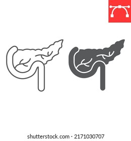 Pancreatitis line and glyph icon, diabetic and pancreas, pancreatic diseases vector icon, vector graphics, editable stroke outline sign, eps 10.