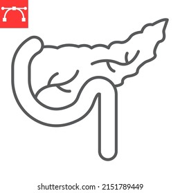 Pancreatitis Line Icon, Diabetic And Pancreas, Pancreatic Diseases Vector Icon, Vector Graphics, Editable Stroke Outline Sign, Eps 10.