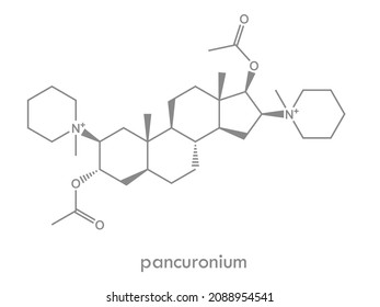 Pancuronium structure. Muscle relaxant drug molecule. Used in surgery, euthanasia and lethal injection. Skeletal formula.