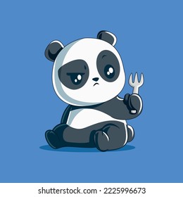 Panda a punto de comer con un tenedor en la mano
