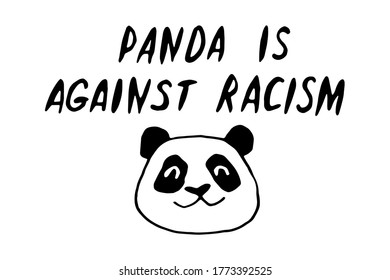 Panda está en contra del racismo - folletos vectoriales escritos a mano sobre el tema de la lucha contra el racismo, protestando contra la desigualdad racial y el diseño revolucionario. Para volantes, pegatinas, carteles, camisetas