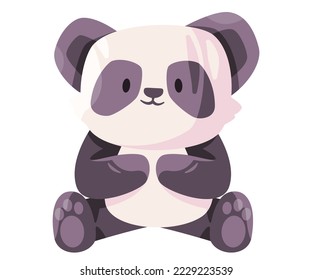 Panda animal bear with cute adorable face animal doll in white black color cartoon vector illustration