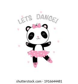 panda animal glitter text heart pink skirt dance wildlife tee illustration art vector slogan