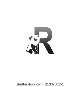Panda animal illustration looking at the letter R icon template
