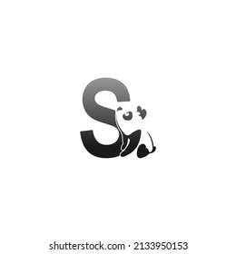 Panda animal illustration looking at the letter S icon template