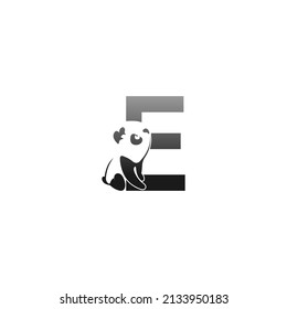 Panda animal illustration looking at the letter E icon template