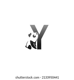 Panda animal illustration looking at the letter Y icon template